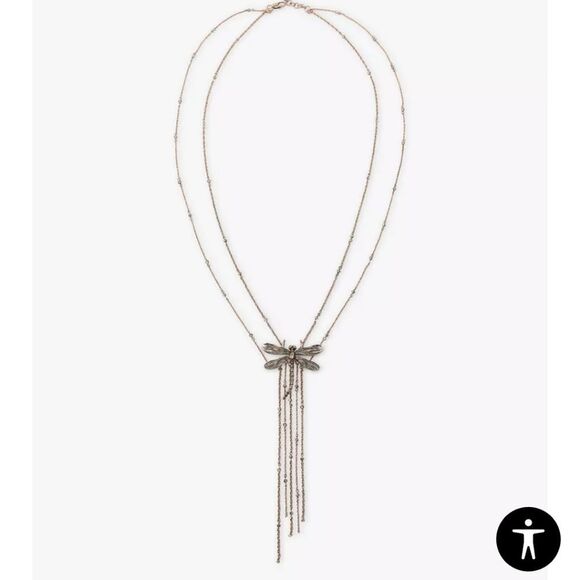 New ZARA Double Dragonfly Fringe Boho Necklace - Picture 4 of 14